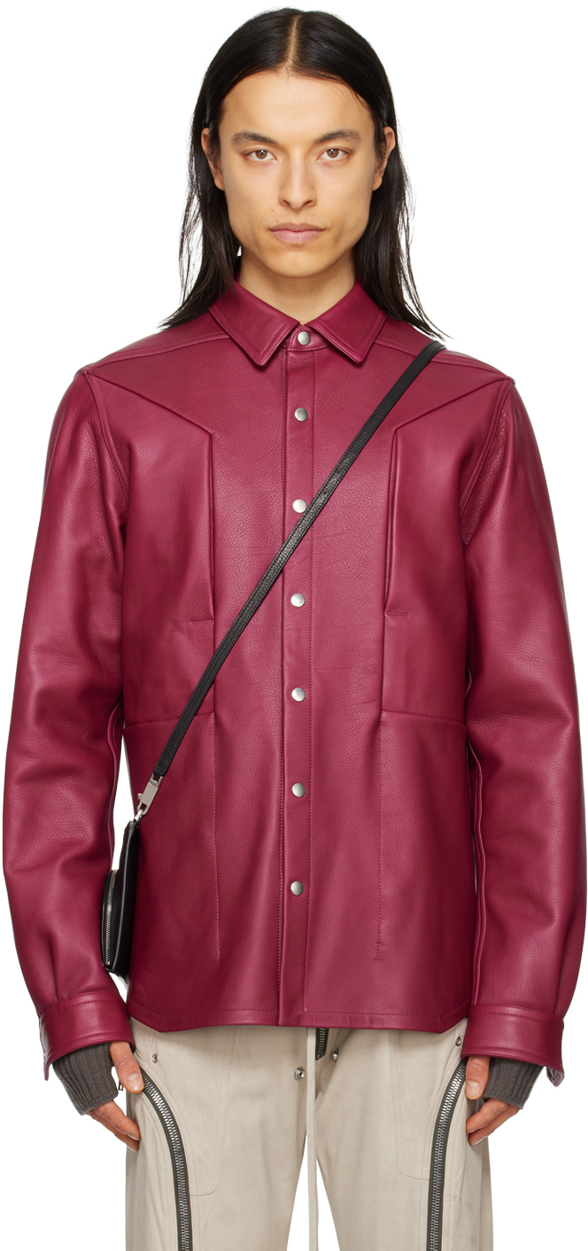 Shop Rick Owens Pink Fogpocket Leather Jacket In 23 Fuchsia
