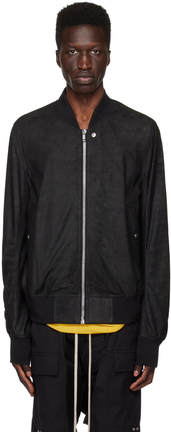 Black Classic Flight Leather Jacket by Rick Owens on Sale