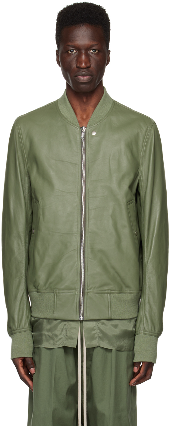 Rick Owens: Green Classic Flight Leather Jacket | SSENSE