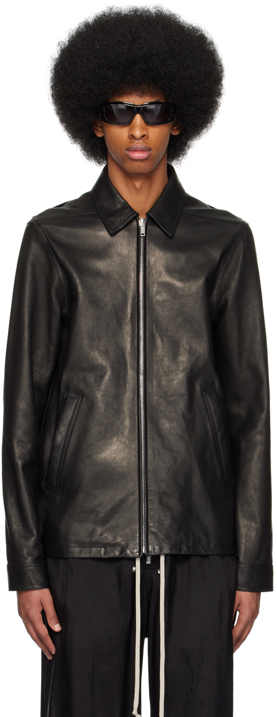 Rick Owens: Black Brad Leather Jacket | SSENSE