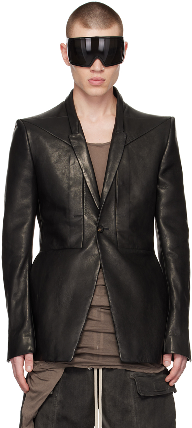 Rick Owens Black Fogpocket Leather Jacket In 09 Black | ModeSens