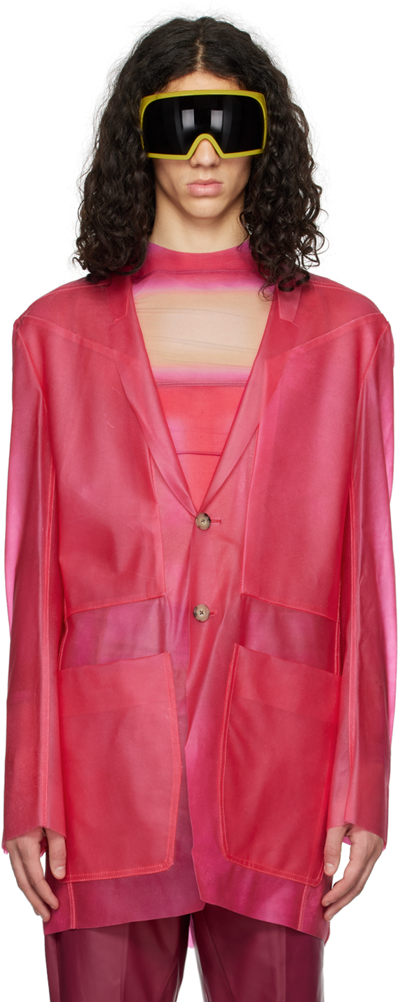 Rick Owens Pink Lido Leather Jacket In 13 Hot Pink