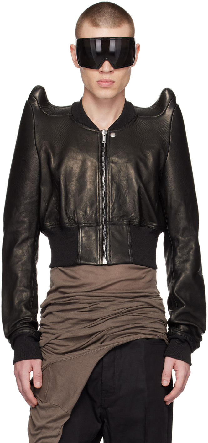 Rick Owens Black Tec Leather Bomber Jacket In 09 Black | ModeSens