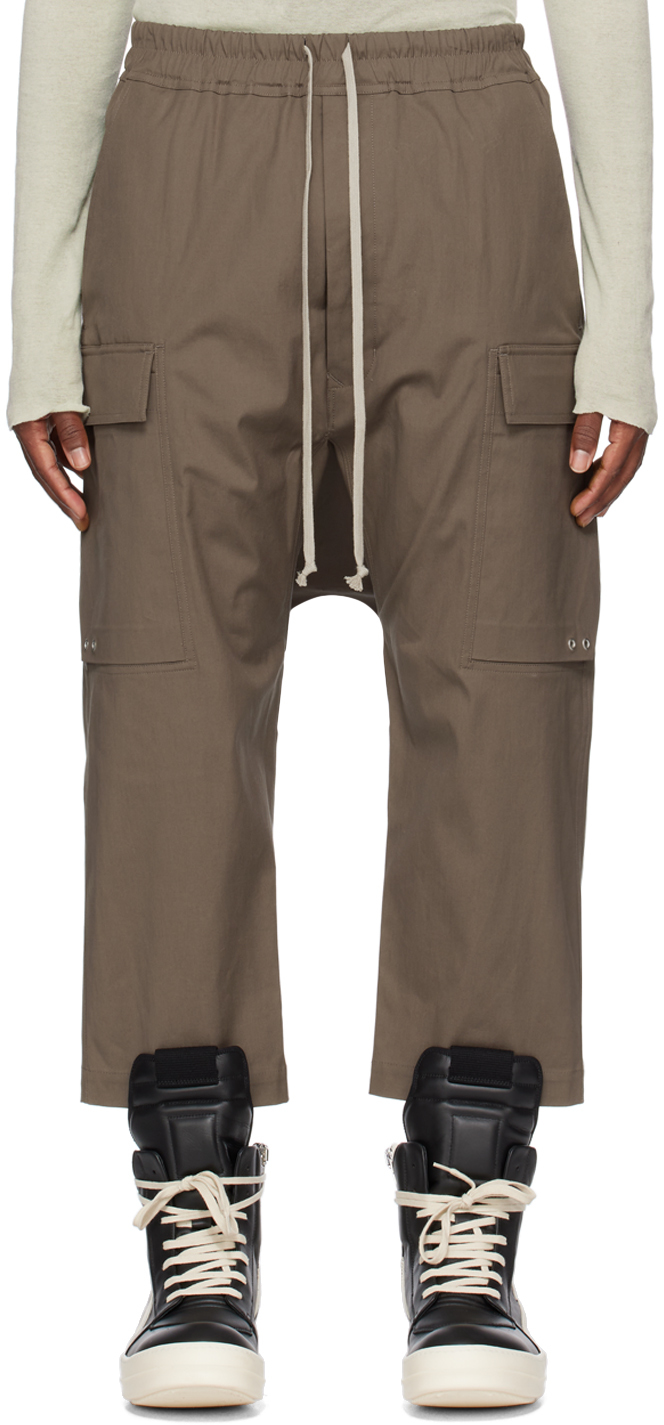 RICK OWENS TAUPE CROPPED CARGO PANTS