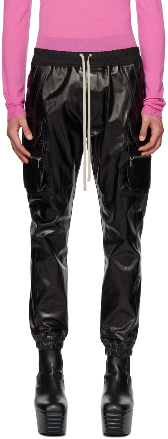 Black Mastodon Denim Cargo Pants by Rick Owens on Sale