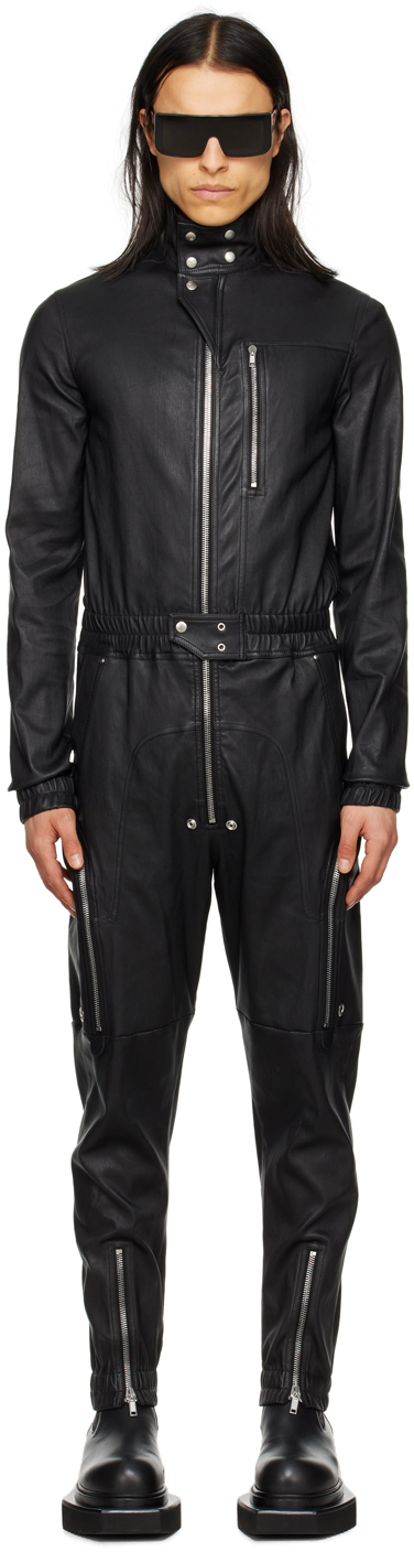 Rick Owens Black Bauhaus Leather Flightsuit In 09 Black