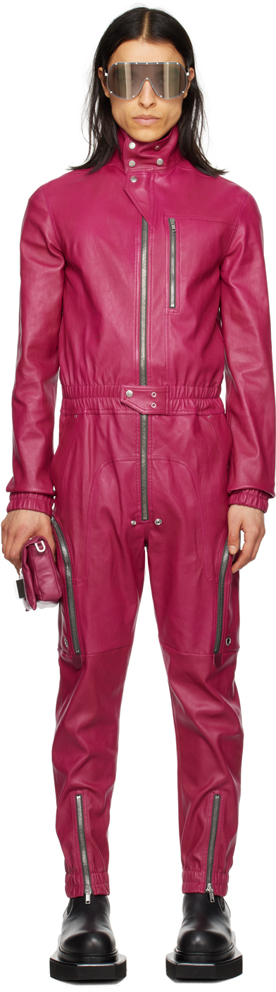 Rick Owens Pink Bauhaus Leather Jumpsuit In 23 Fuchsia