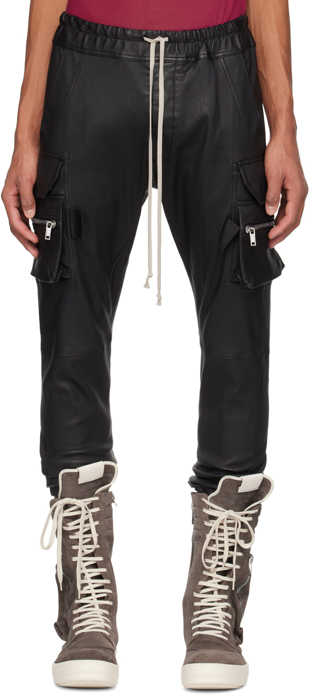 Black Mastodon Leather Cargo Pants by Rick Owens on Sale