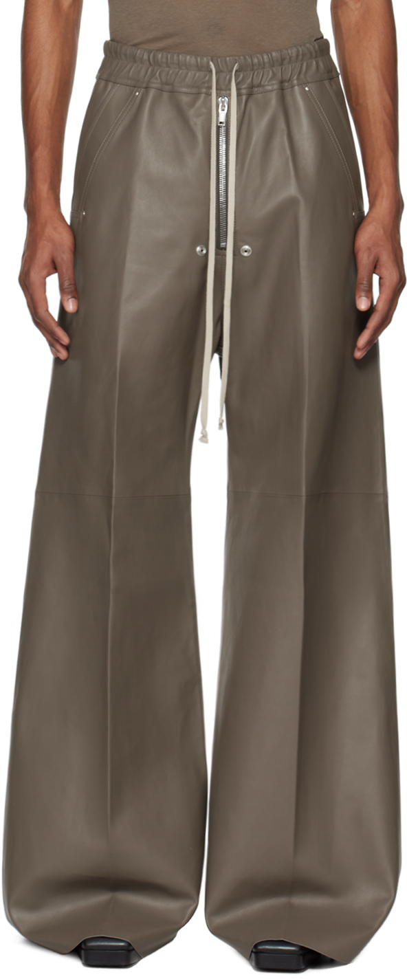 Gray Bela Leather Pants by Rick Owens on Sale