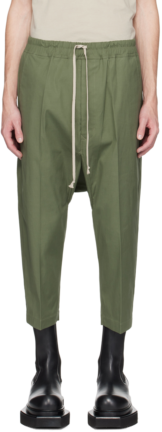 Rick Owens Khaki Drawstring Cropped Trousers In Green