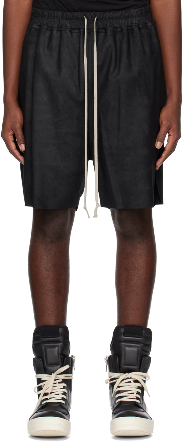 Rick Owens Black Drawstring Waist Shorts In 09 Black
