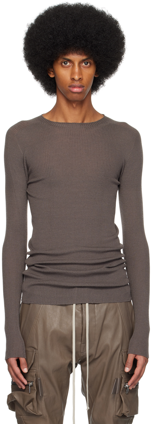 Rick Owens: Gray Ribbed Sweater | SSENSE