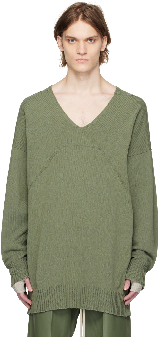Rick Owens Green V-neck Sweater In 55 Moss