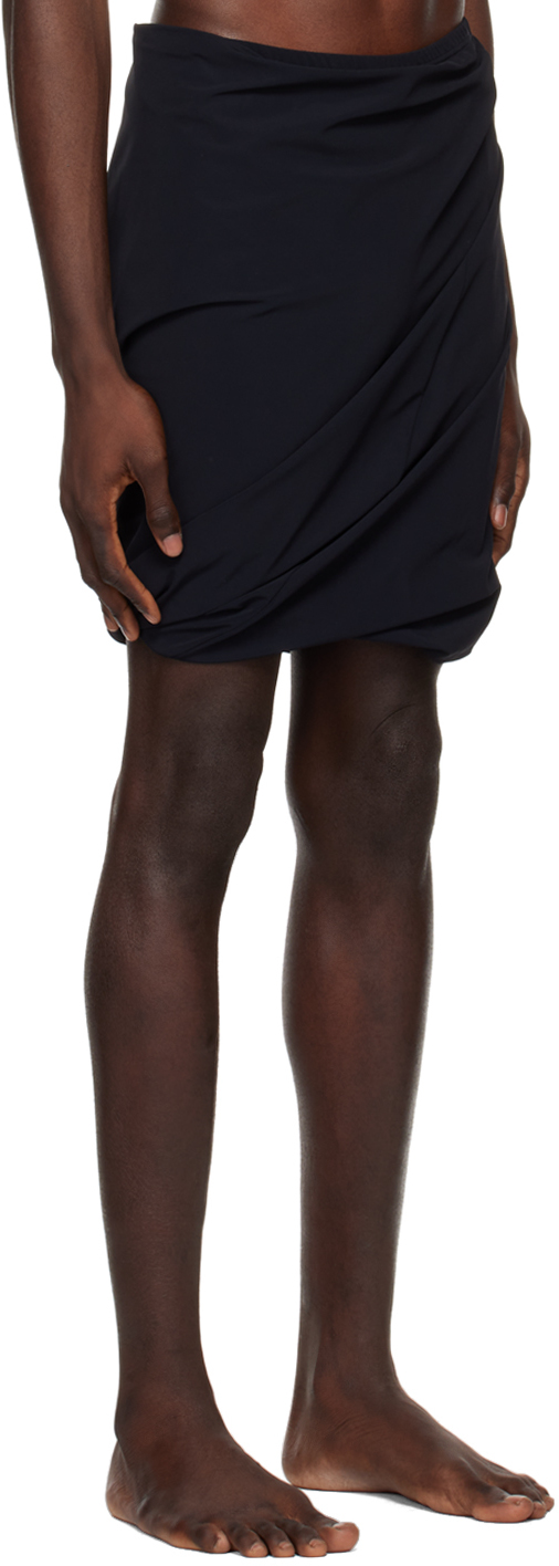 RICK OWENS BLACK DRAPED SWIM SHORTS 