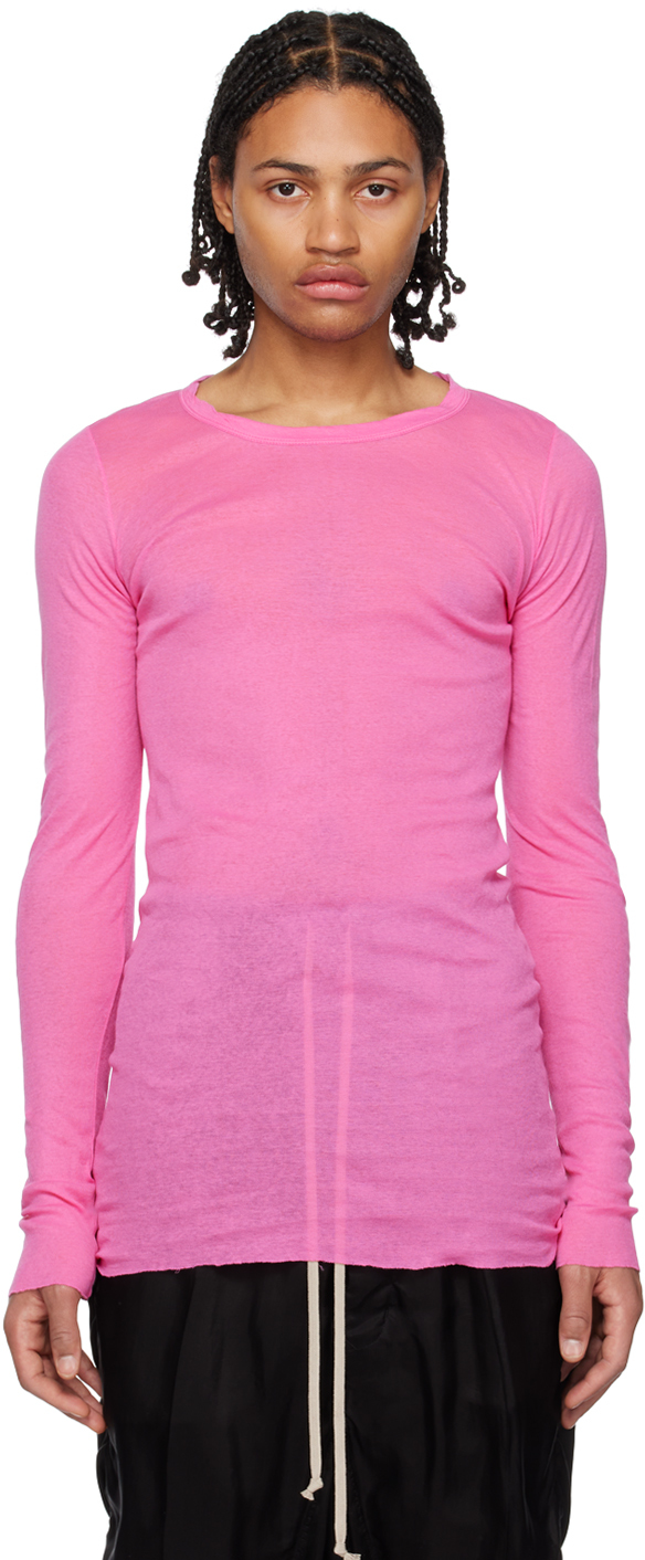 Basic Hot Pink Crew Neckline Long Sleeves Cotton T-Shirt