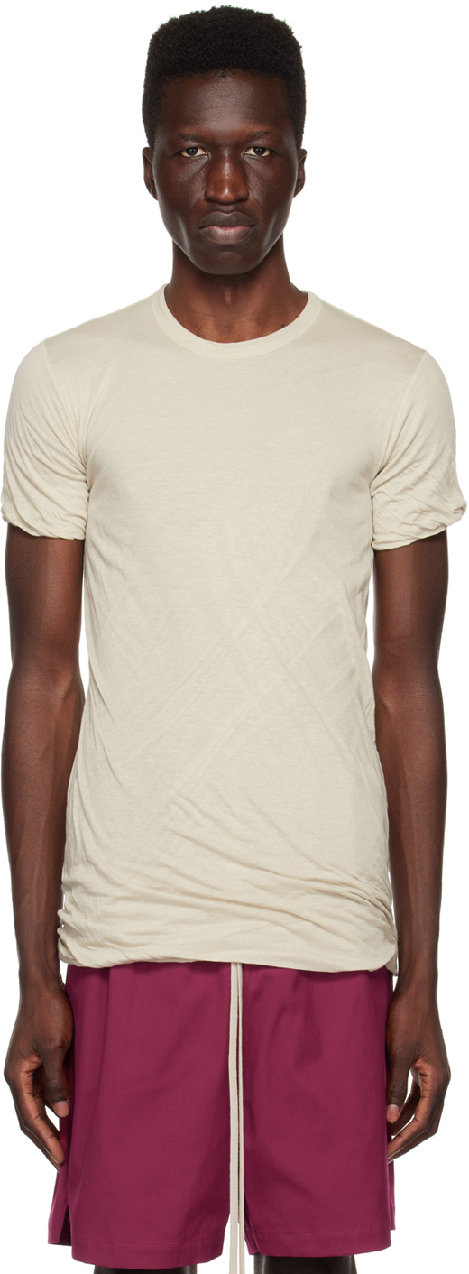 Shop Rick Owens Beige Double T-shirt In 08 Pearl