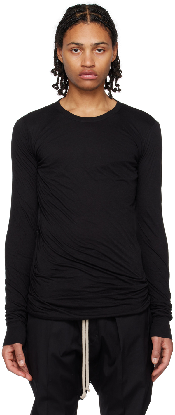 Black Double Long Sleeve T-Shirt by Rick Owens on Sale