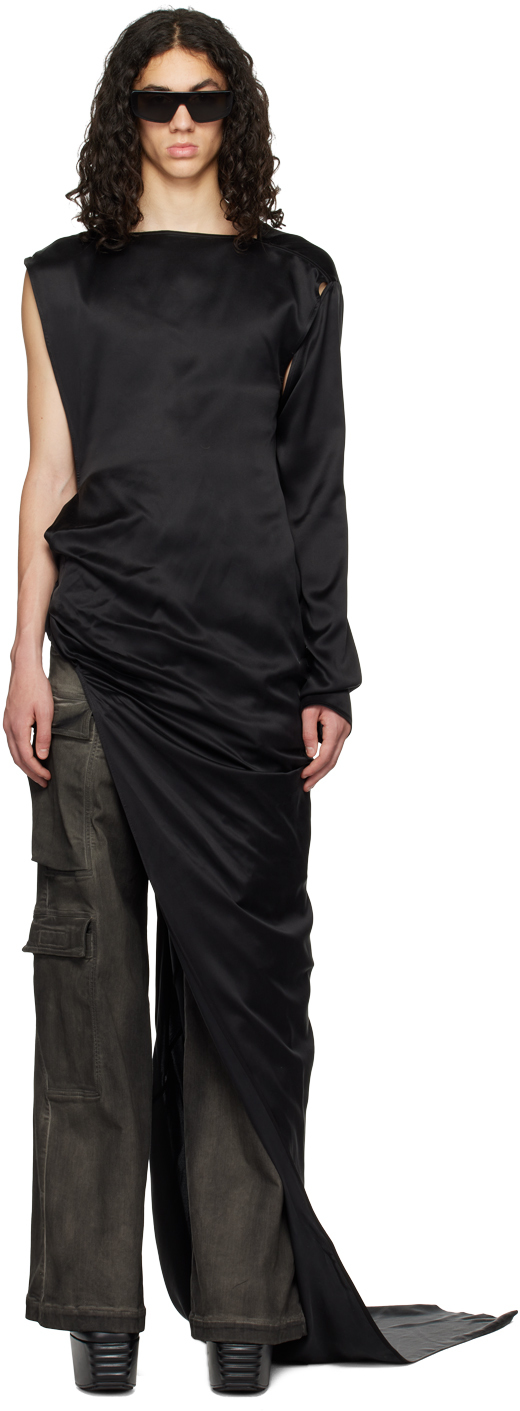 Rick Owens: Black Single-Shoulder Long Sleeve T-Shirt | SSENSE