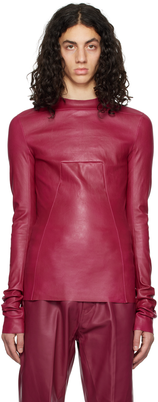 Rick Owens Pink Edfu Leather Long Sleeve T-shirt In 23 Fuchsia