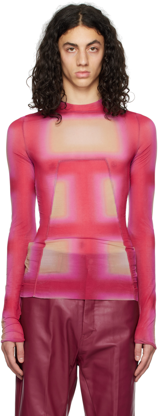 Rick Owens Pink Edfu Long Sleeve T-shirt In 23p2 Fuchsia Plaid