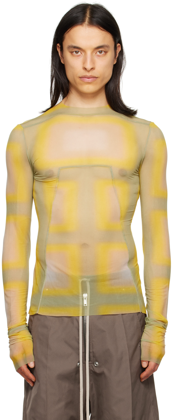 Rick Owens Yellow & Green Lido Plaid T-shirt In 55p2 Moss Plaid