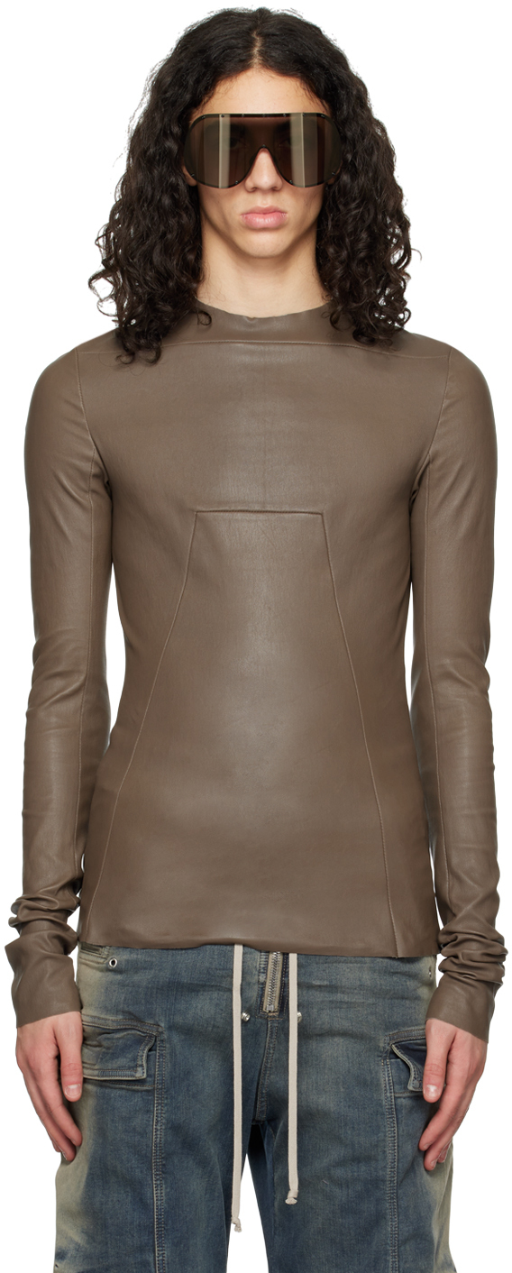 Gray Edfu Leather Long Sleeve T-Shirt