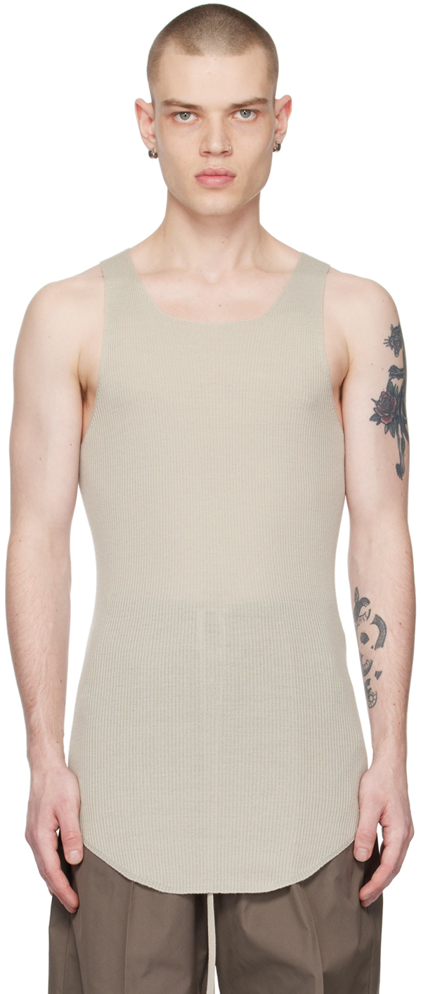 Off-White Ribbed Tank Top by Rick Owens on Sale