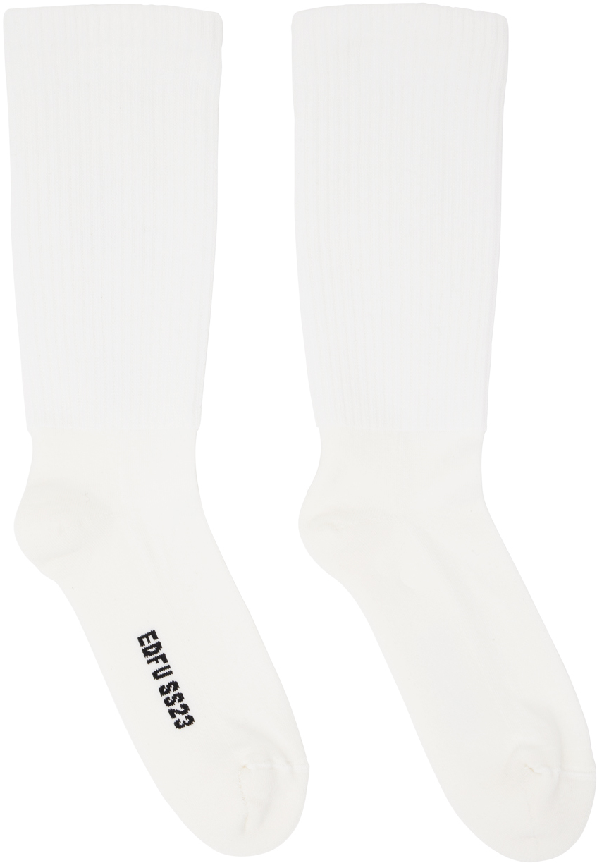 Rick Owens Ribbed-knit Mid-calf Socks In White