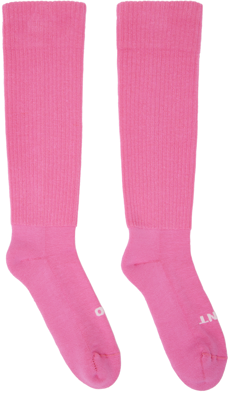 Rick Owens Pink 'so Cunt' Socks In 1311 Hot Pink/milk