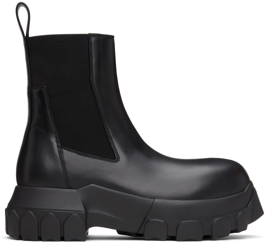 Black Beatle Bozo Tractor Chelsea Boots by Rick Owens on Sale