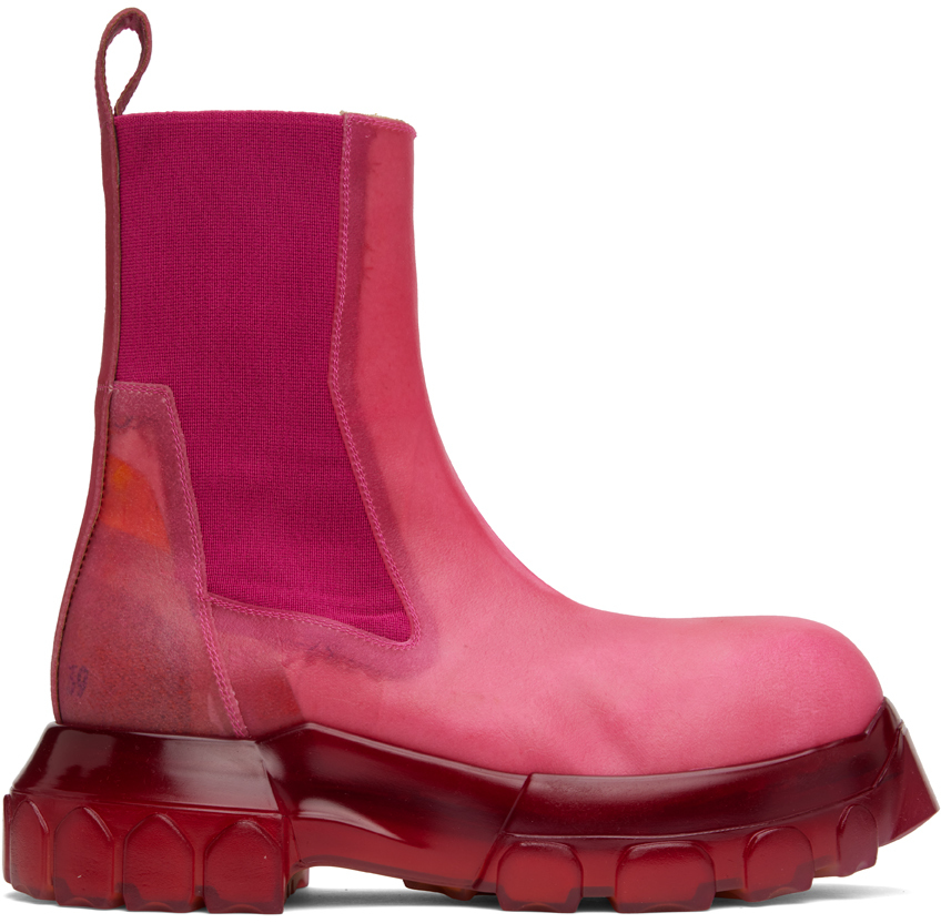 Pink Edfu Beatle Bozo Tractor Chelsea Boots by Rick Owens on Sale