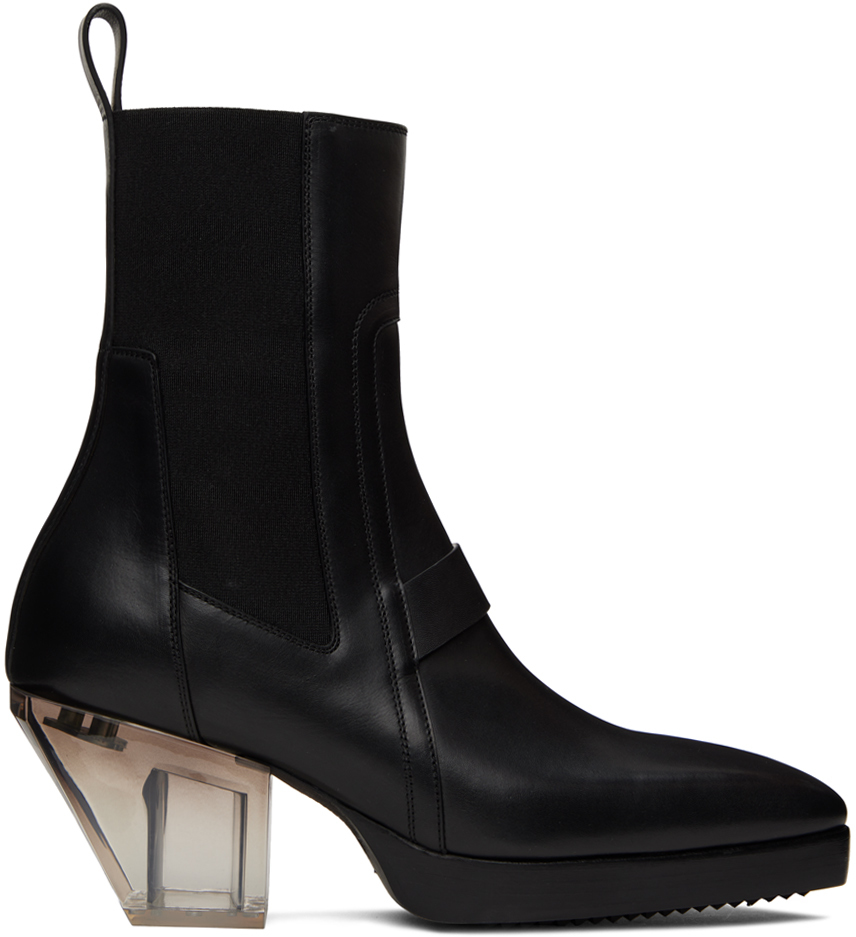 Rick Owens Black Heeled Sliver Chelsea Boots | Smart Closet