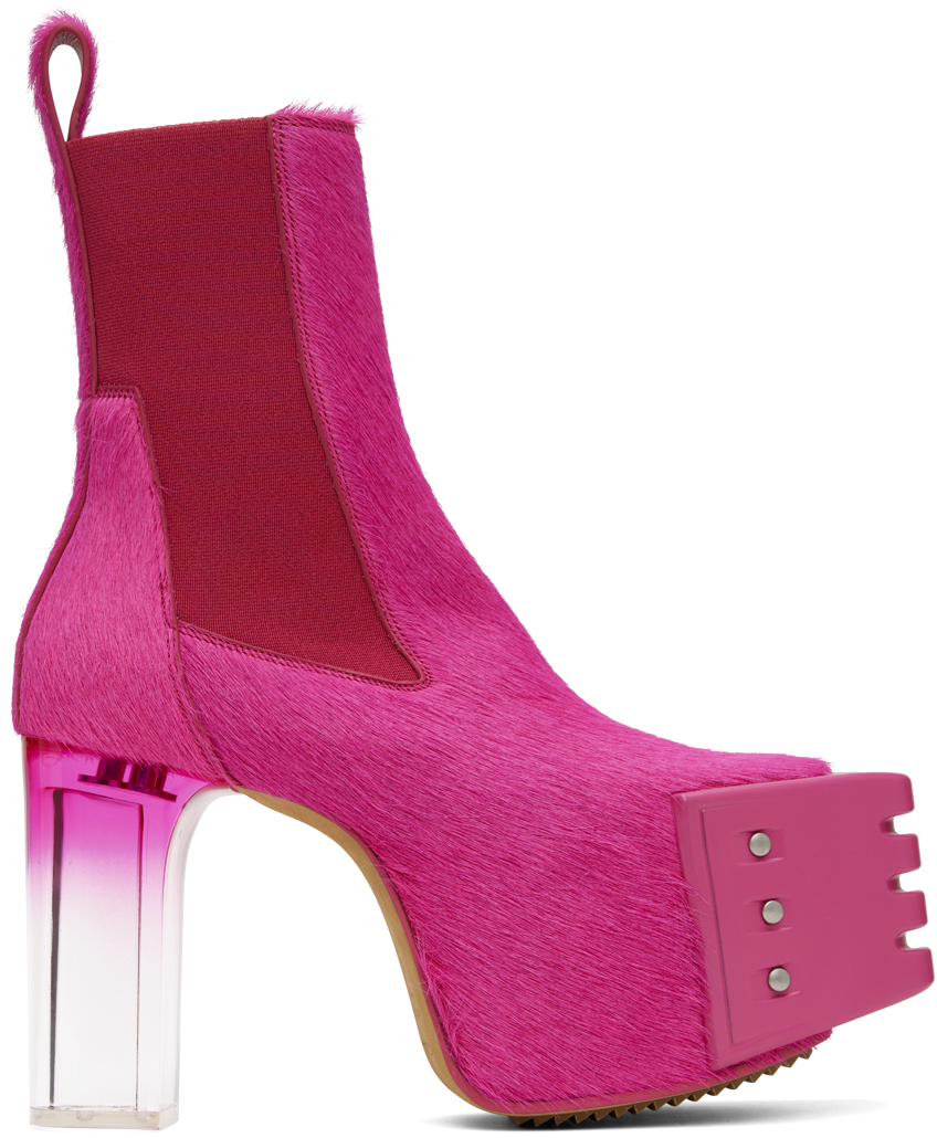 Rick Owens Pink Grilled Platform Chelsea Boots In 1330d Hot Pink/fuchs