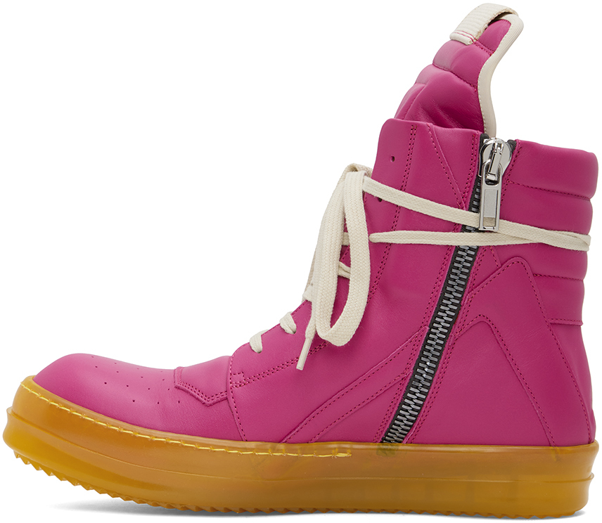 Rick Owens Pink Calfskin High Sneakers for Men