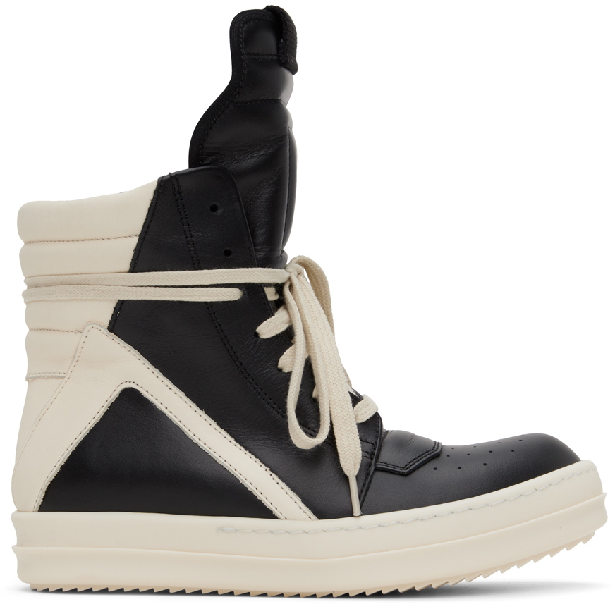 Rick Owens Black Geobasket Sneakers In 911 Black/milk/milk