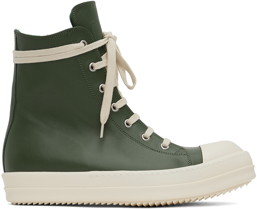 Tips Dovenskab Ledig Green Leather High Sneakers by Rick Owens on Sale