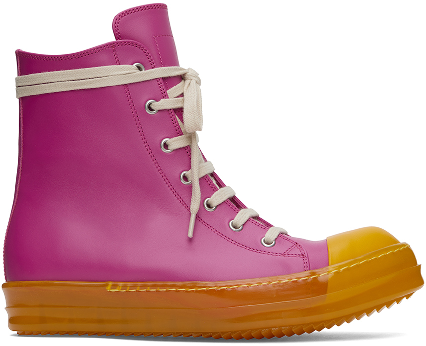 Pink Leather High Sneakers by Rick Owens on Sale