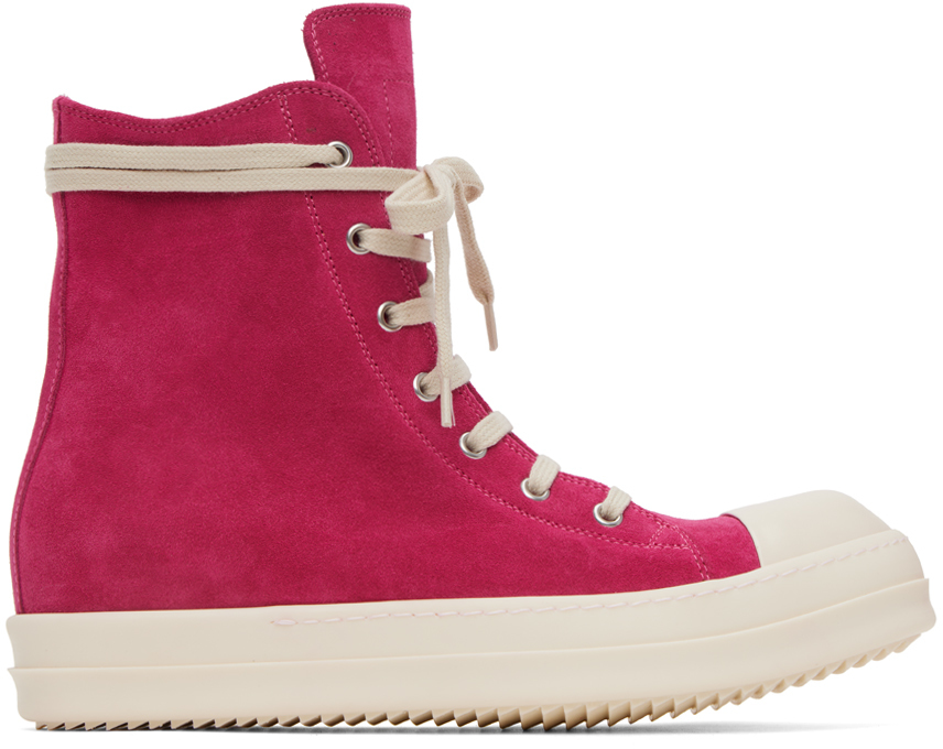 Rick Owens Pink Leather High Sneakers
