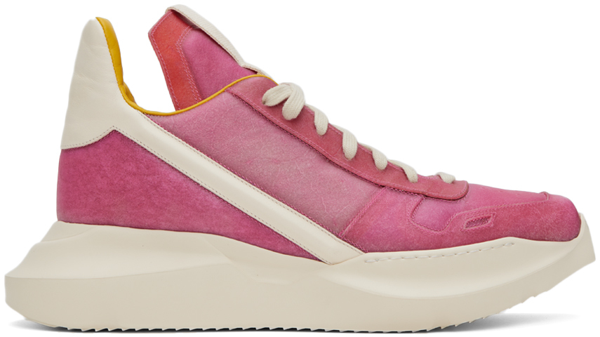 Rick Owens Pink Geo Geth Sneakers In 1311 Hot Pink/milk/m