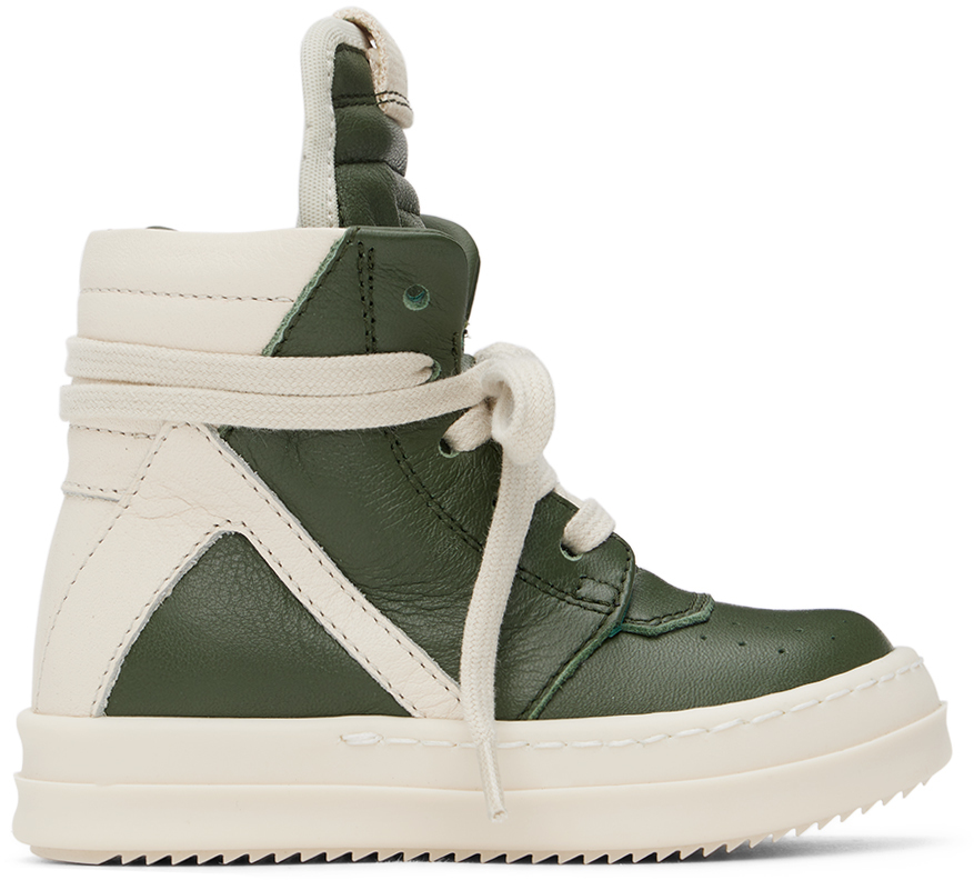 Rick Owens Baby Green & Off-white Geobasket Sneakers In Moss/milk/milk