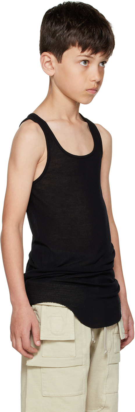 Rick Owens Kids Black Basic Rib Tank Top In Black
