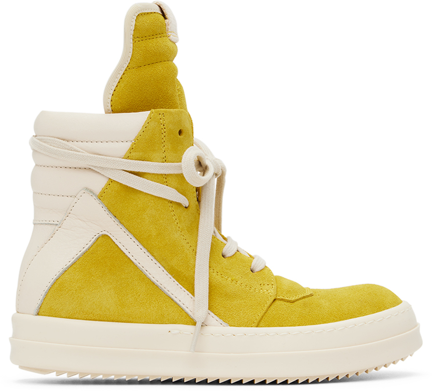Rick Owens Kids Yellow & Off-white Geobasket Sneakers In Lemon/milk/milk