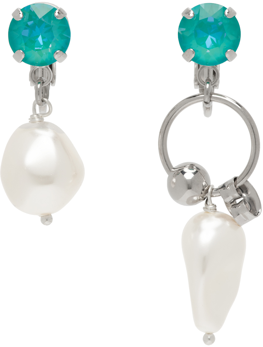 Justine Clenquet Ssense Exclusive Silver & Blue Stan Earrings In Ssense Exclusive Blu