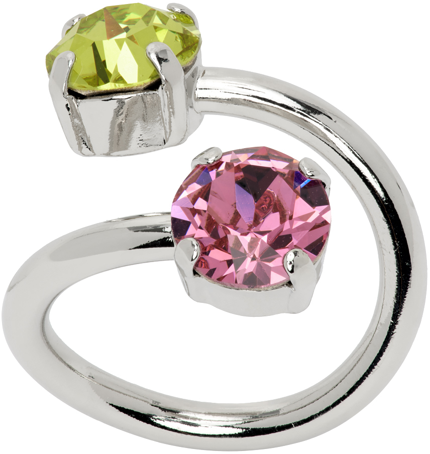 Justine Clenquet Silver Chris Ring In Pink & Acid Green | ModeSens