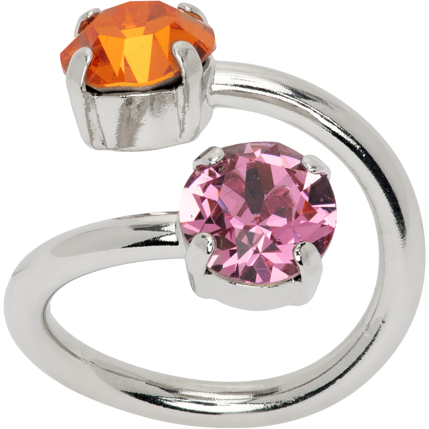 Justine Clenquet Silver Chris Ring In Pink And Orange