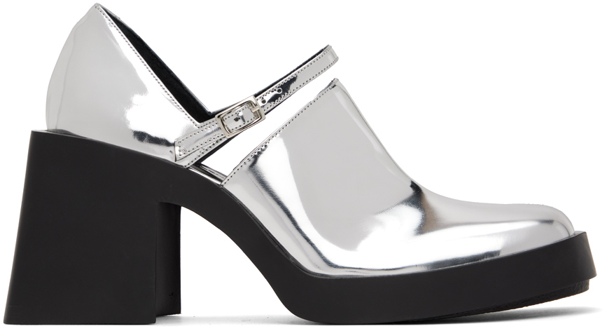 Justine Clenquet Silver Kim Mary Jane Heels In Metallic Silver Leat