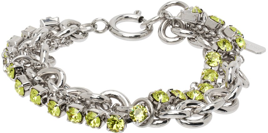 Justine Clenquet Silver Colin Bracelet In Silver/green