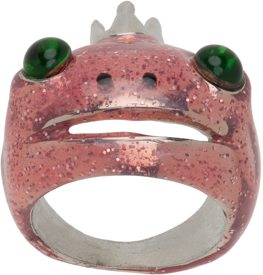 Collina Strada Pink Glitter Frog Ring In Light Pink