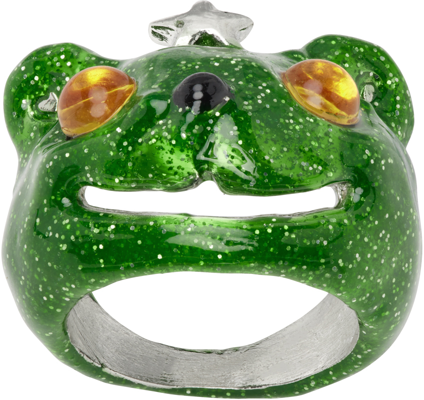 Collina Strada Green Princess Bear Ring In Glitter Green