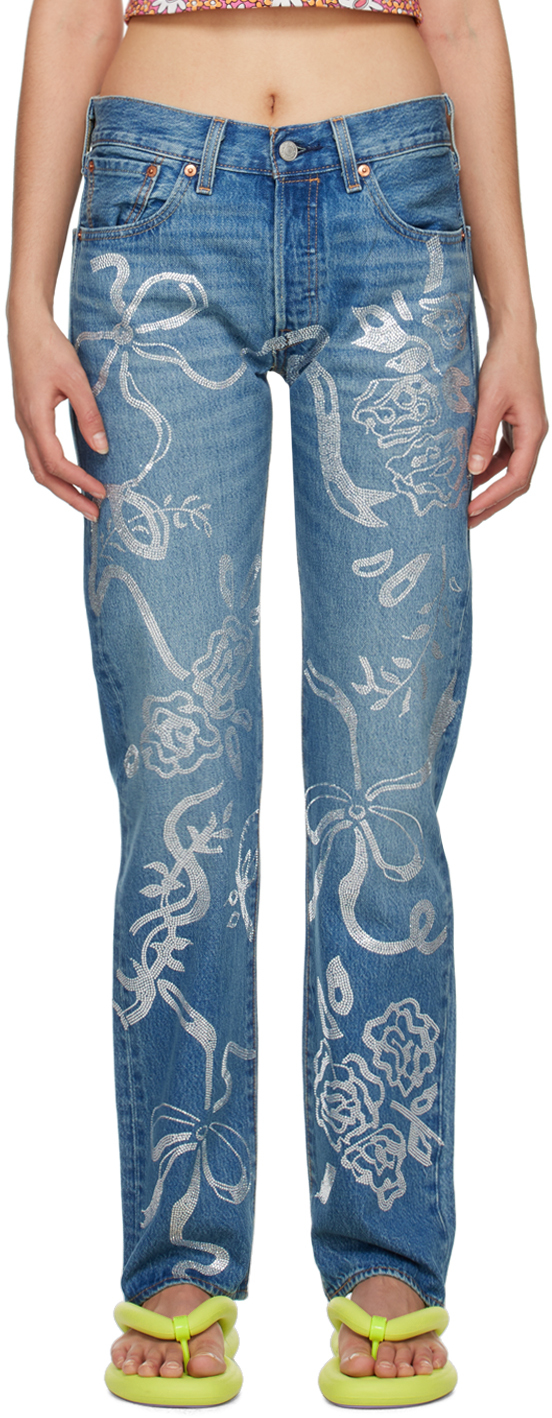 Collina Strada Blue Levi's Edition Rhinestone Jeans In Laurel Ashleigh Flor